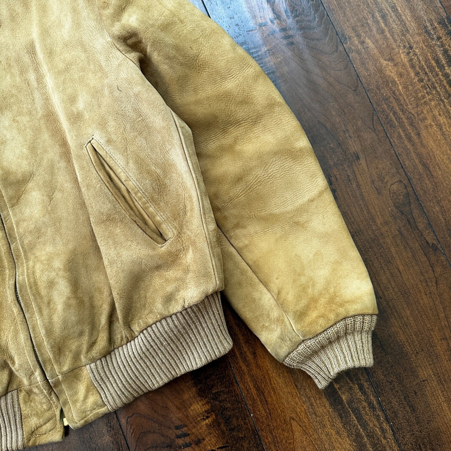 VTG 1950s DuPont Quilon Jacket Tan Suede Leather Lined Bomber 44 Rockabilly