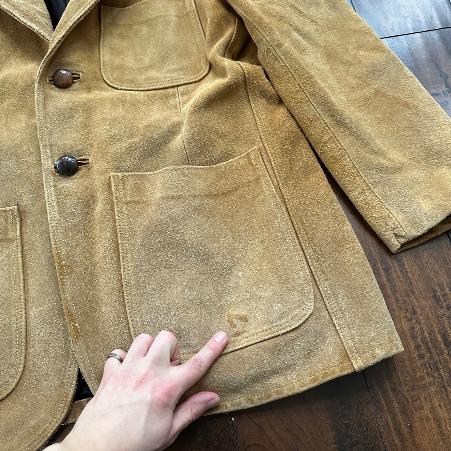 VTG 1960s Brown Leather Suede Hippie Western Coat Jacket 44 Rockabilly 60s 70s