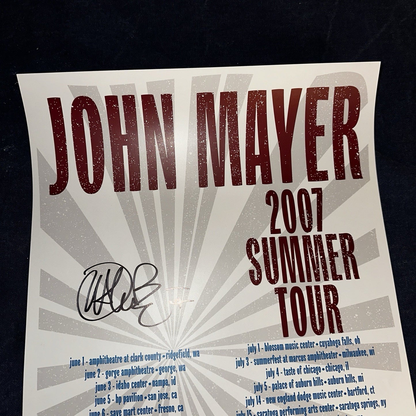 John Mayer Autographed 2007 Summer Tour Poster Signed Continuum Music 14×22