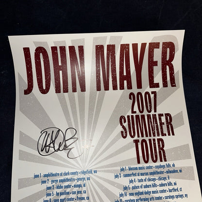 John Mayer Autographed 2007 Summer Tour Poster Signed Continuum Music 14×22