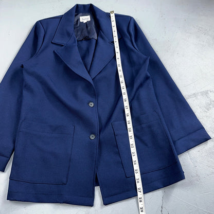 Vtg 70s Blazer Womens Blue Farstad Luxury Office USA Classy Suit Navy Poly
