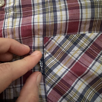 Vintage 70s Levis Mens Shirt M Tapered Fit blue Red Plaid Button Up 80s Big E