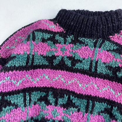 VTG World Class Sweater Purple Striped Wool Hand Made Aztec Geometric 1970s