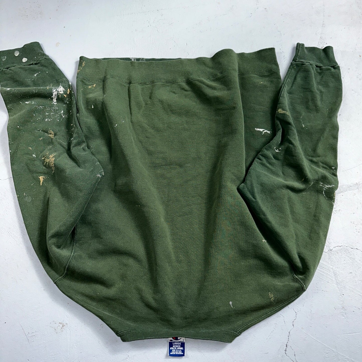 Champion 90s USA Sweatshirt VTG Crewneck Green Thrashed Paint Stained Large