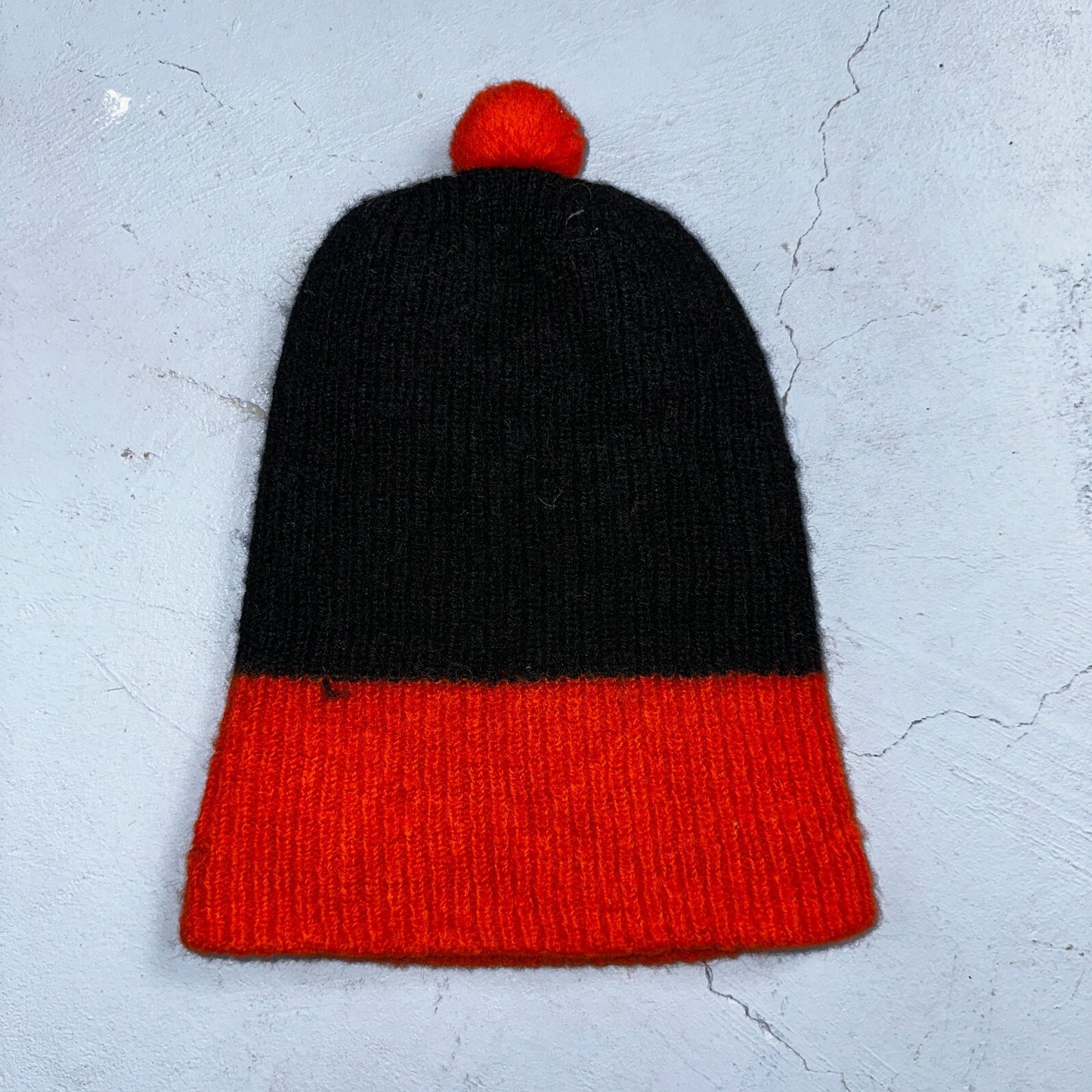 Vintage Wool Toddler Beanie Hat Winter Cap Red Black Stripes Pom Pom 60's