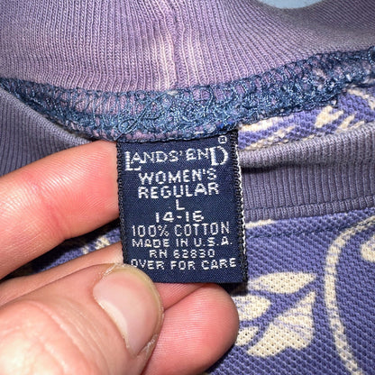 Lands End AOP USA 90s VTG T Shirt Womens Size L Unisex Floral Purple RARE