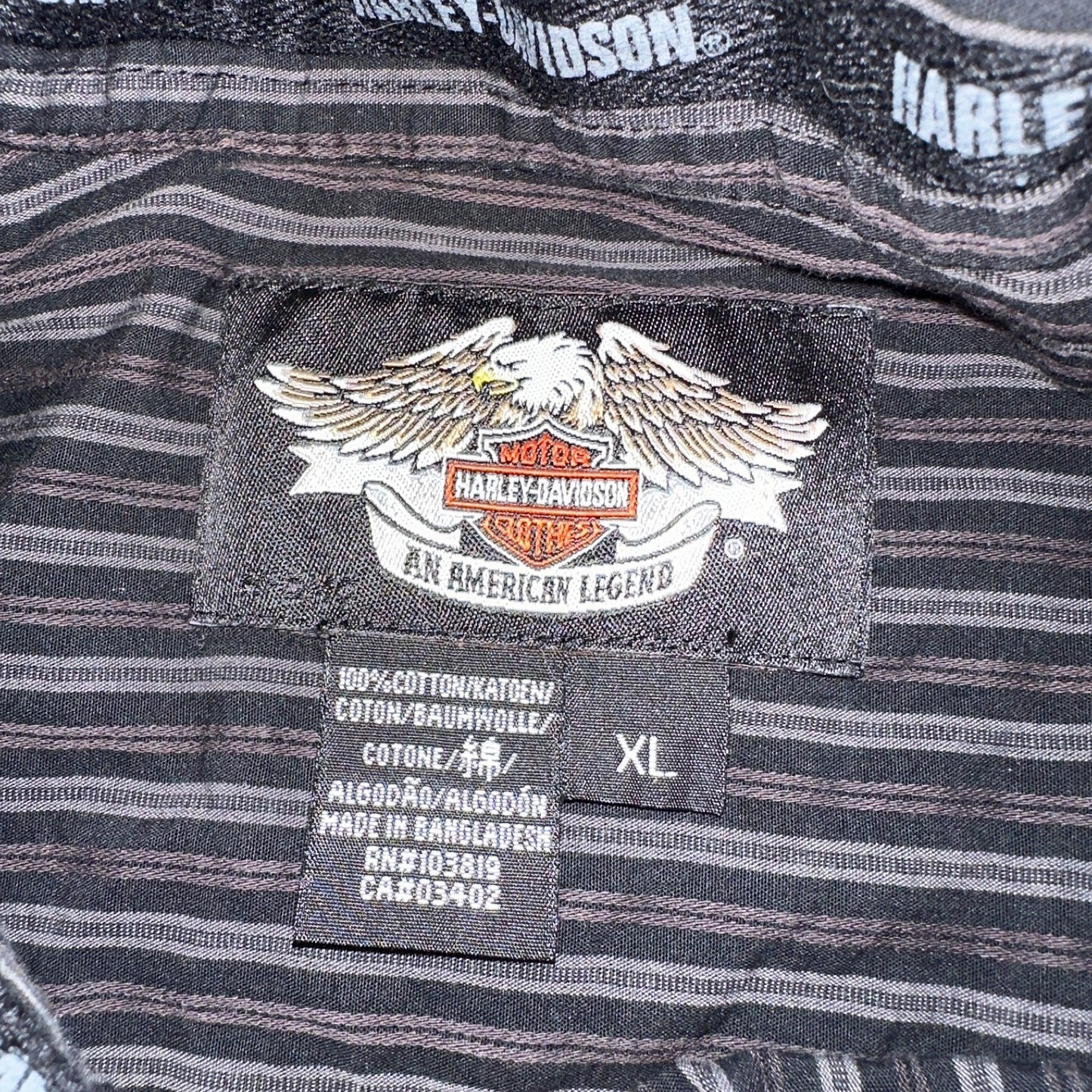 Harley Davidson Pearl Snap Black Shirt Mens XL Striped Biker Motorcycle VTG