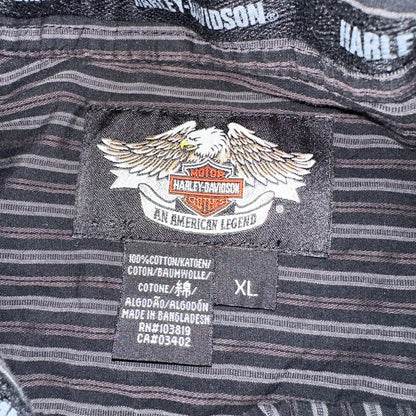 Harley Davidson Pearl Snap Black Shirt Mens XL Striped Biker Motorcycle VTG