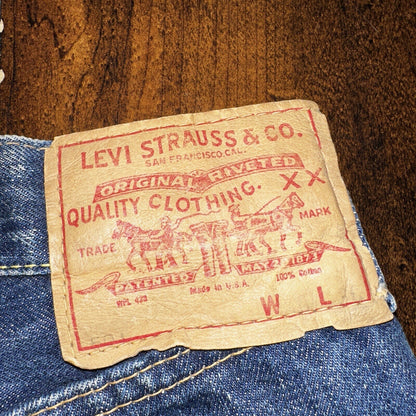 Levis 501 Big E VTG 60s Redline Denim Destroyed Jeans 1960s 28x28 Fringe Boot