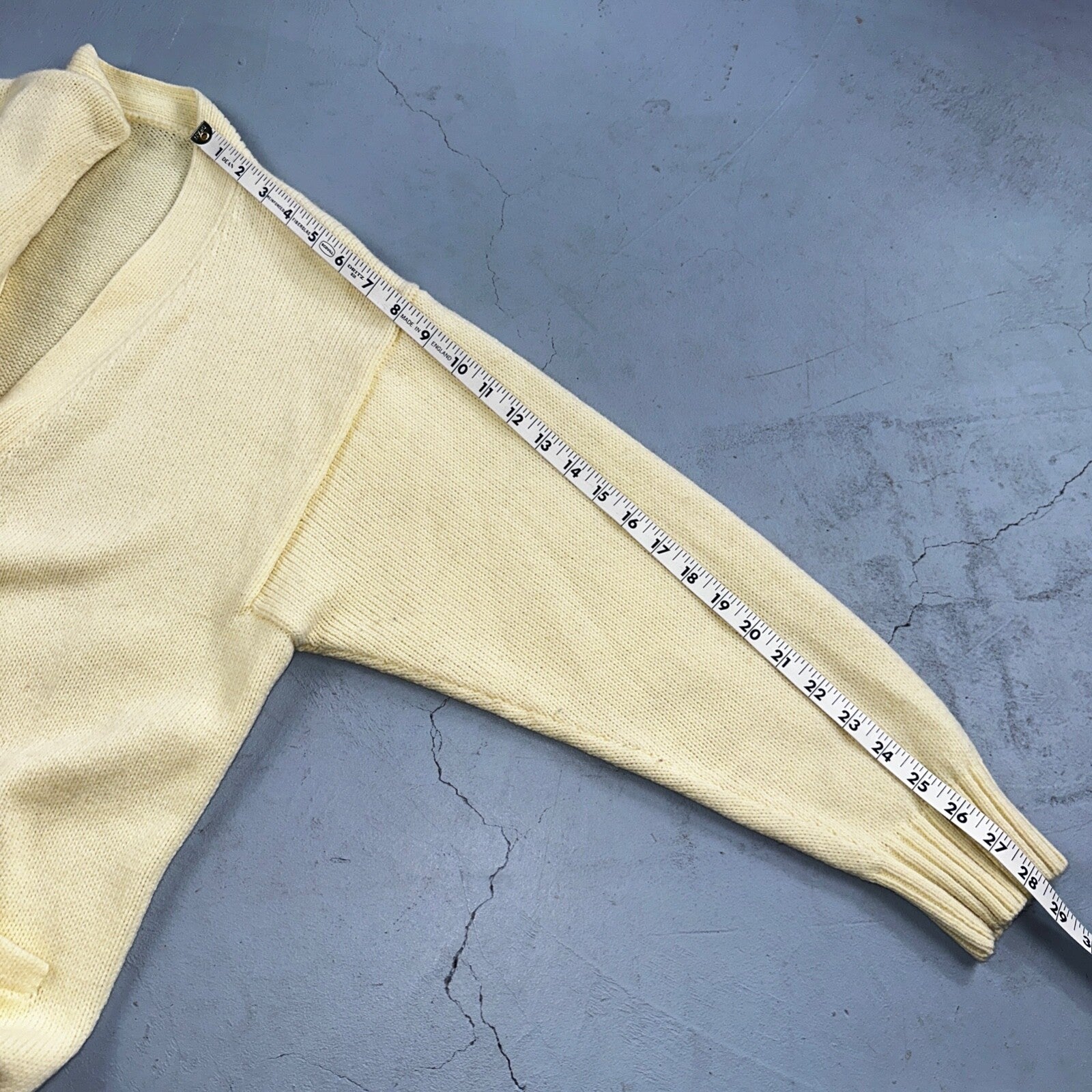 Vintage Yellow Knit Sweater Cardigan Womens 70s 80s Basic Cozy Essential Winter