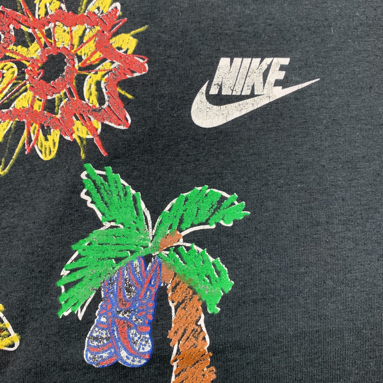 Nike Vintage T Shirt Mens Palm Tree Beach Sandals Florida Beach Summer 80s Black
