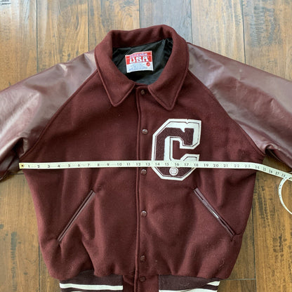 VTG Awards USA Varsity Wool Leather Jacket Burgundy Lettermen Large 70s 80s