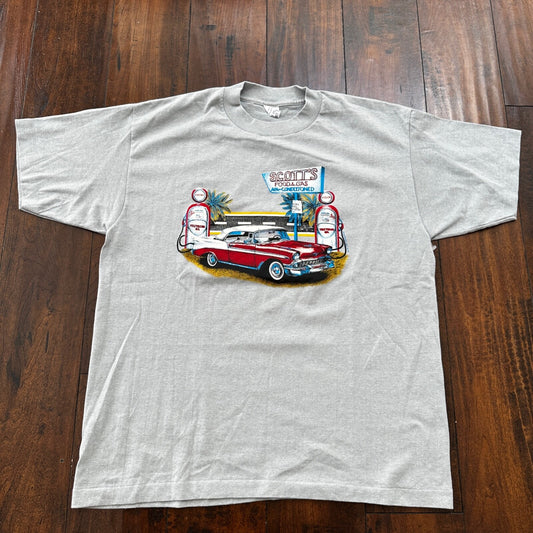 Scotts 80s Vintage T Shirt Car Racing Gas Station California West Coast Vibe Coo