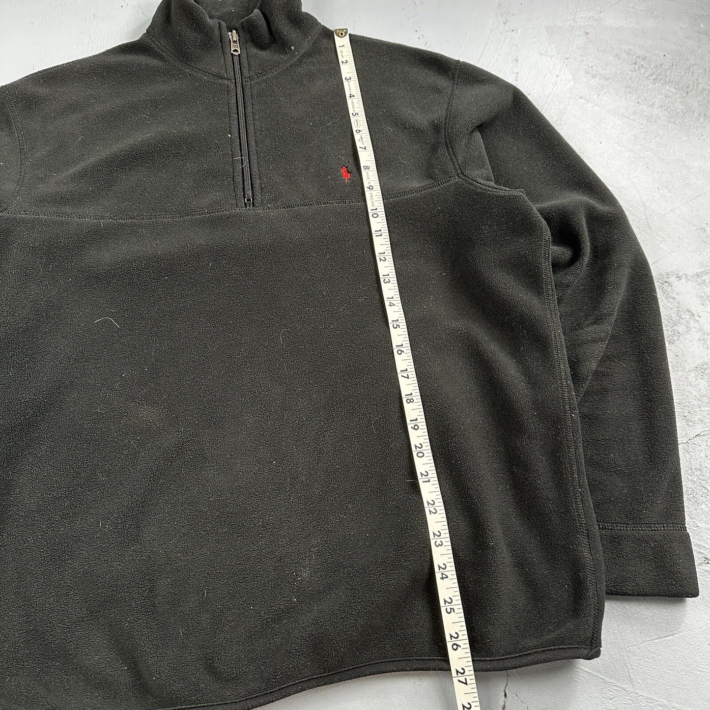 Polo Ralph Lauren Vintage 90s M Black 1/4 Zip Large Fleece Pullover Made in USA