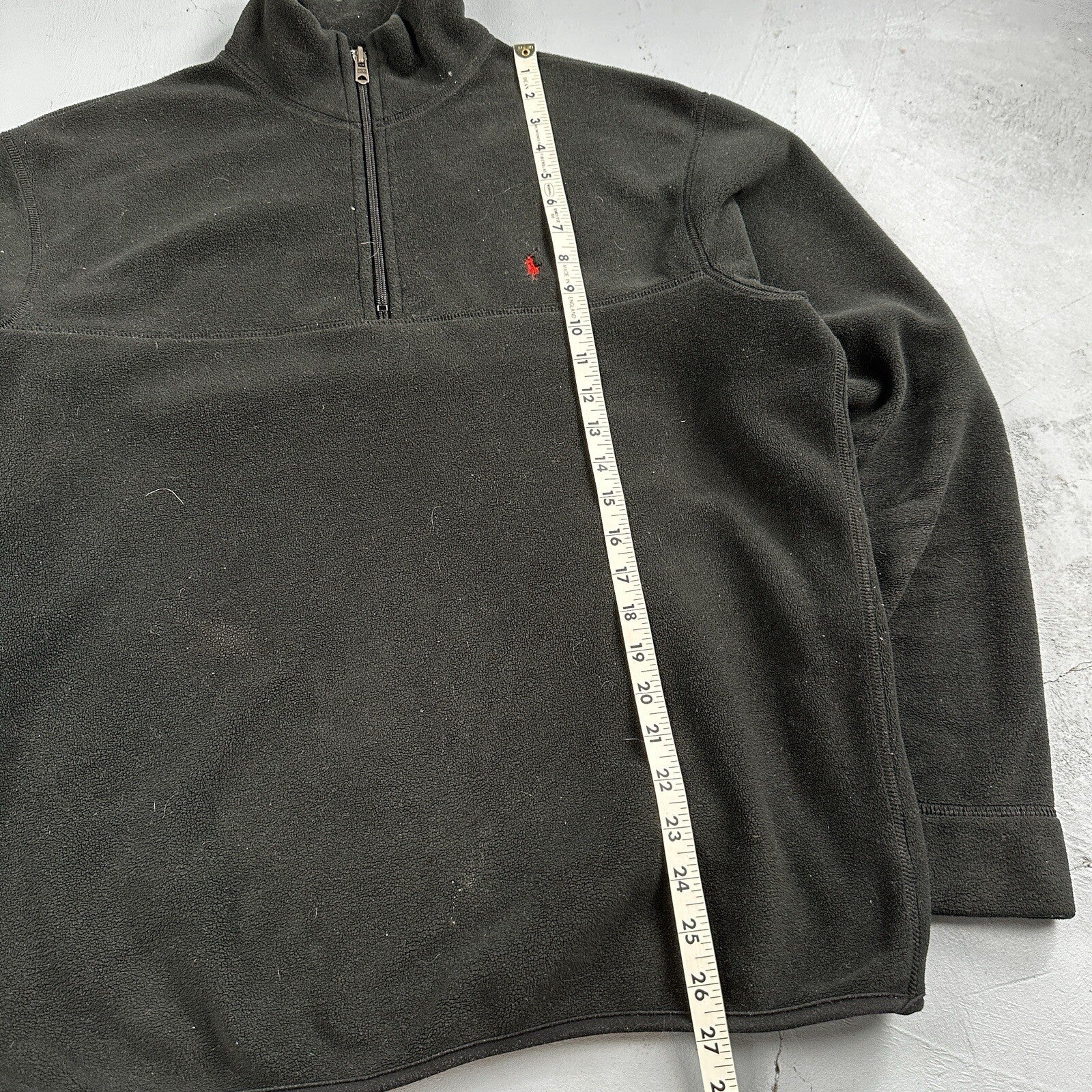 Polo Ralph Lauren Vintage 90s M Black 1/4 Zip Large Fleece Pullover Made in USA
