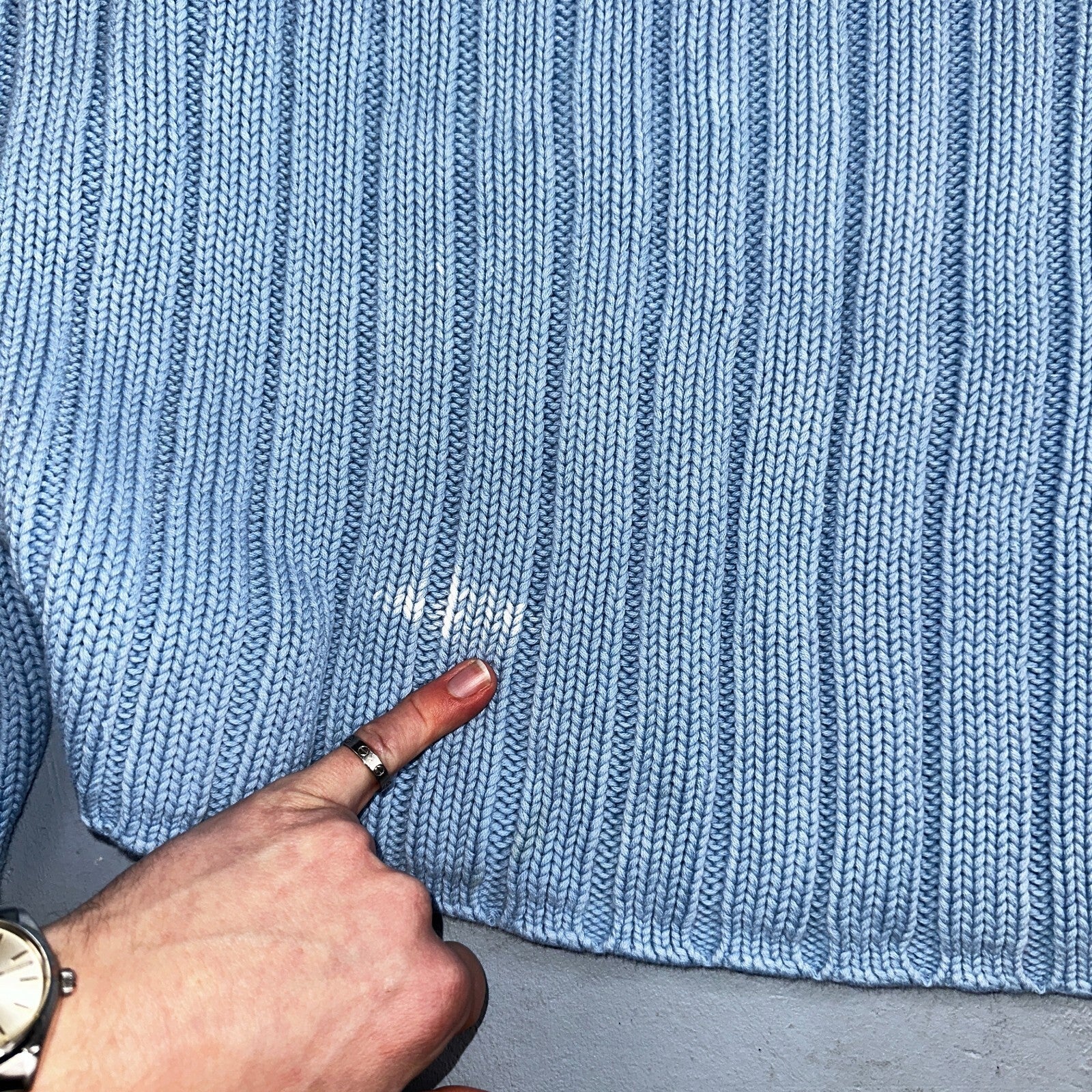 Vintage 90s Lands End 100% Cotton Chunky Ribbed Knit High Neck Sweater Size L