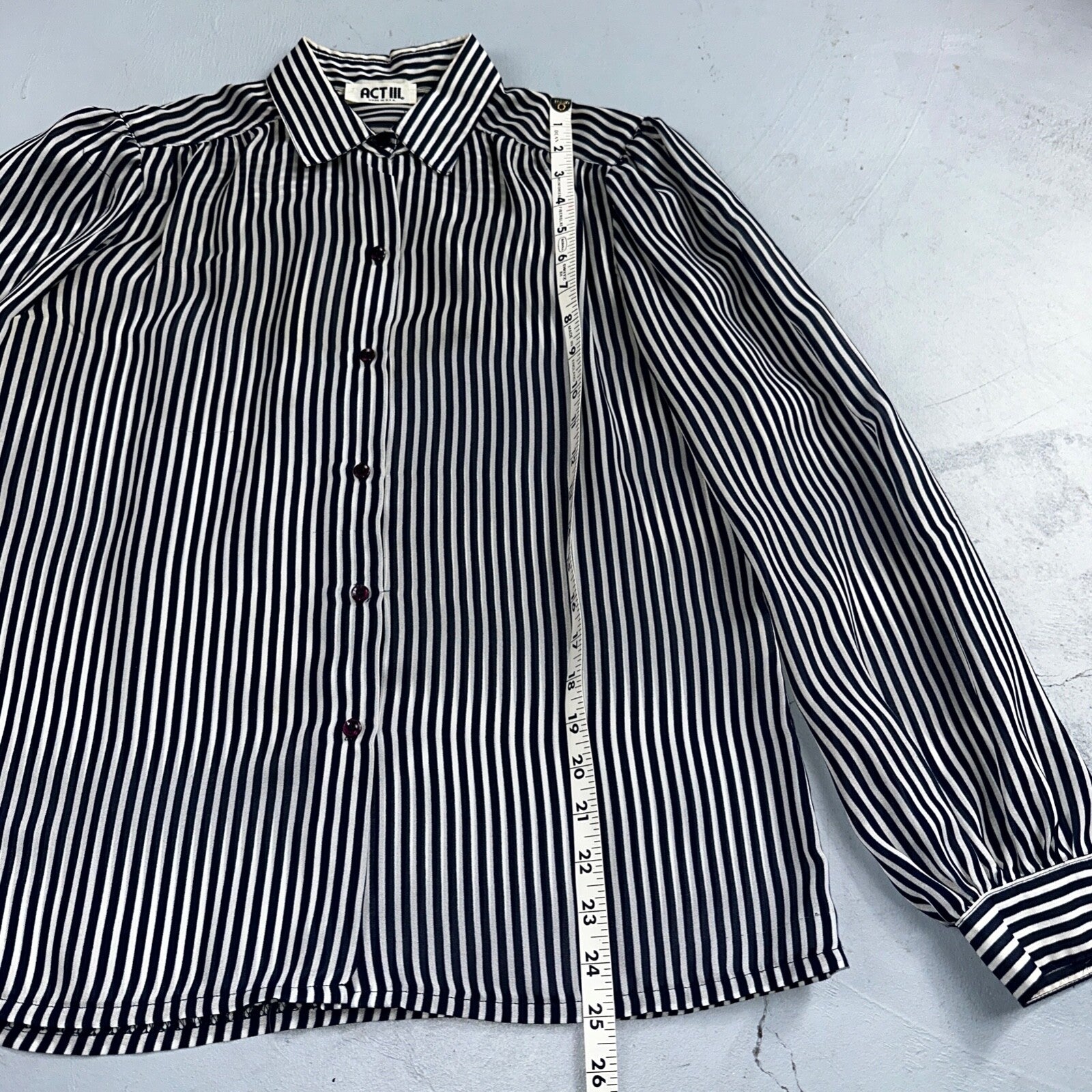 Vintage 1980s Act III Striped Check Blue White Coquette Romantic Shirt US Button