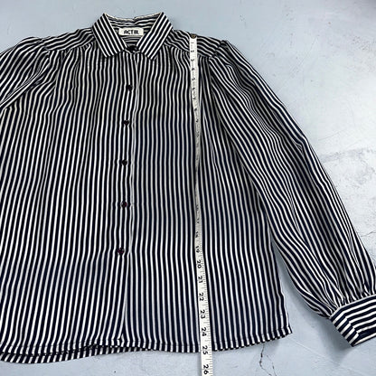 Vintage 1980s Act III Striped Check Blue White Coquette Romantic Shirt US Button