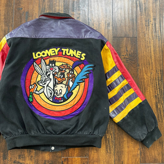 VTG 1992 Jeff Hamilton Looney Tunes Leather Canvas Jacket XL 90s Rap Cartoon Art