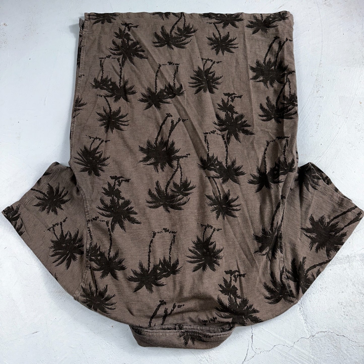 J CREW Polo Shirt Mens Large Gray Short Sleeve Pocket Tropical Palm Trees