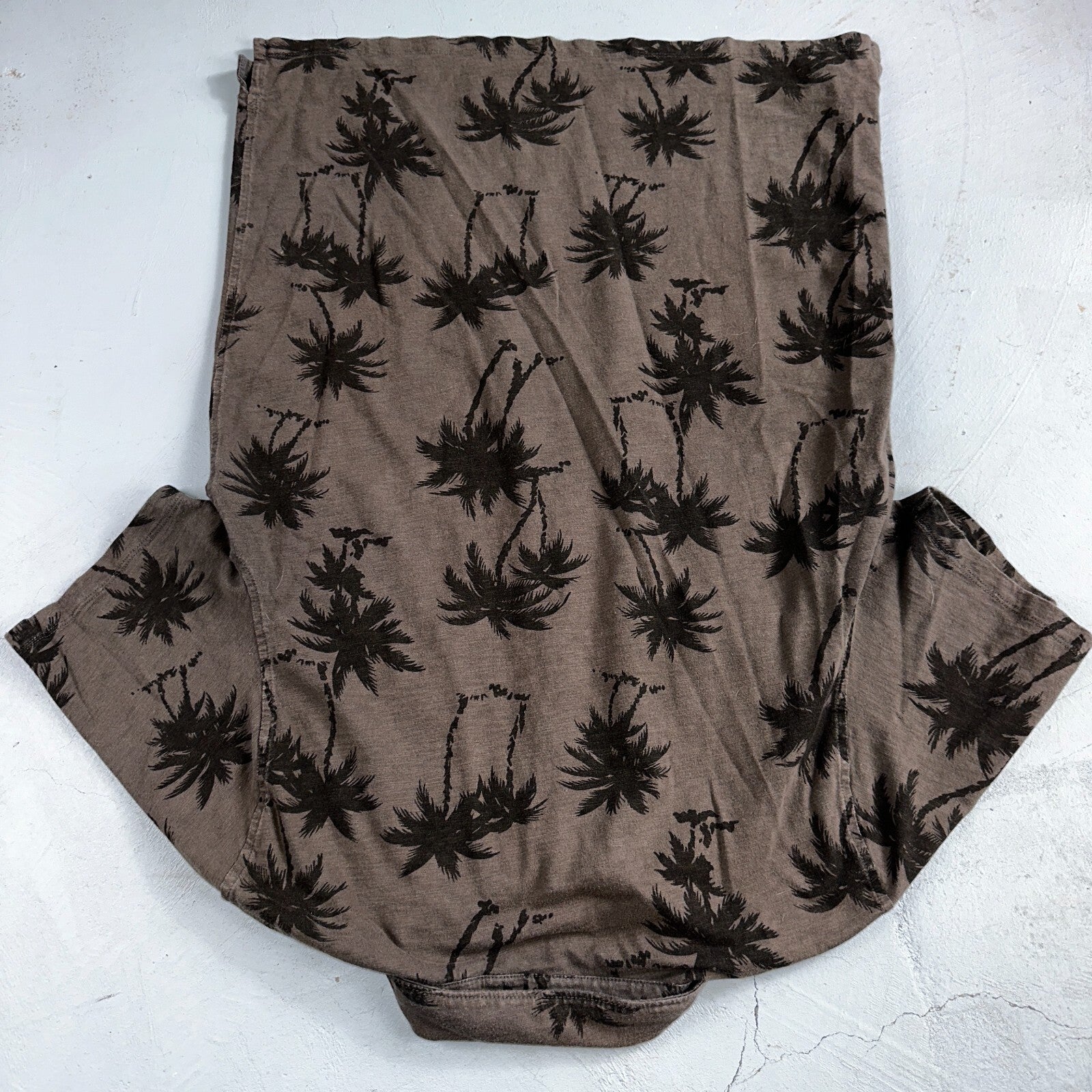 J CREW Polo Shirt Mens Large Gray Short Sleeve Pocket Tropical Palm Trees