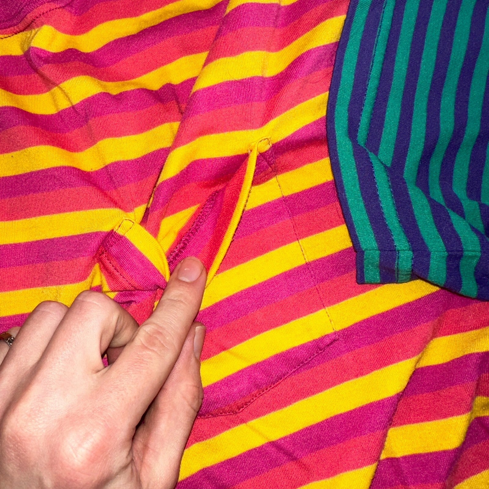 Striped Lot of 2 Headliners VTG T Shirt 90s Green Blue Pink Yellow Fun Large