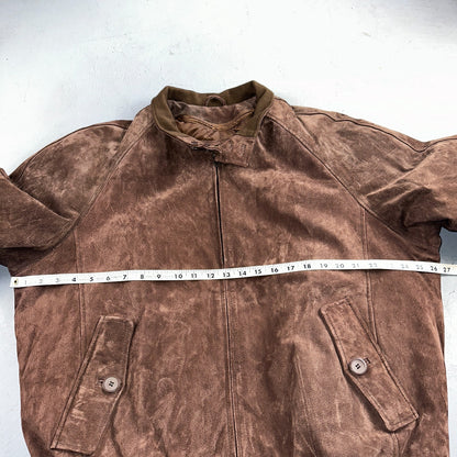 Vintage 90s Suede Leather Brown Bomber Jacket XL Retro Aviator Landing Leather