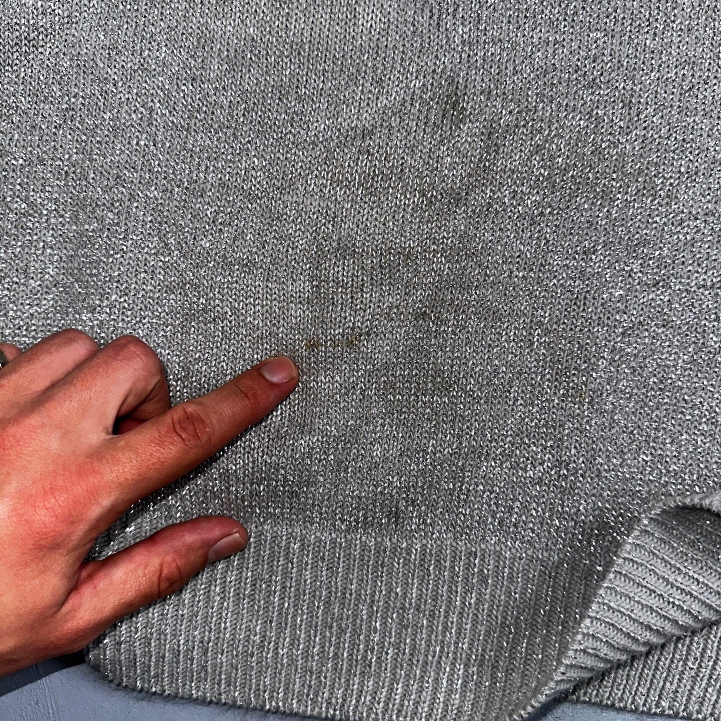 BFA Classics Womens Knit Short Sleeve Sweater Size Small Silver Sparkly Cute