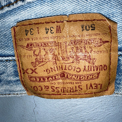 Levis 501 Vintage 90s USA XX Straight Leg Jeans Blue Light Wash 34x34 Act 32x32