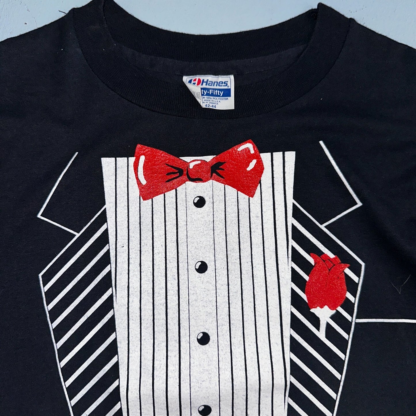Tuxedo Black Hanes 80s VTG T Shirt 1980s Funny Joke Graphic Suit Tie Dressy