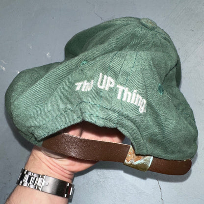 Vintage 7up Hat Made In USA Snap Back Trucker Style Worn Green 90s Heavy Used
