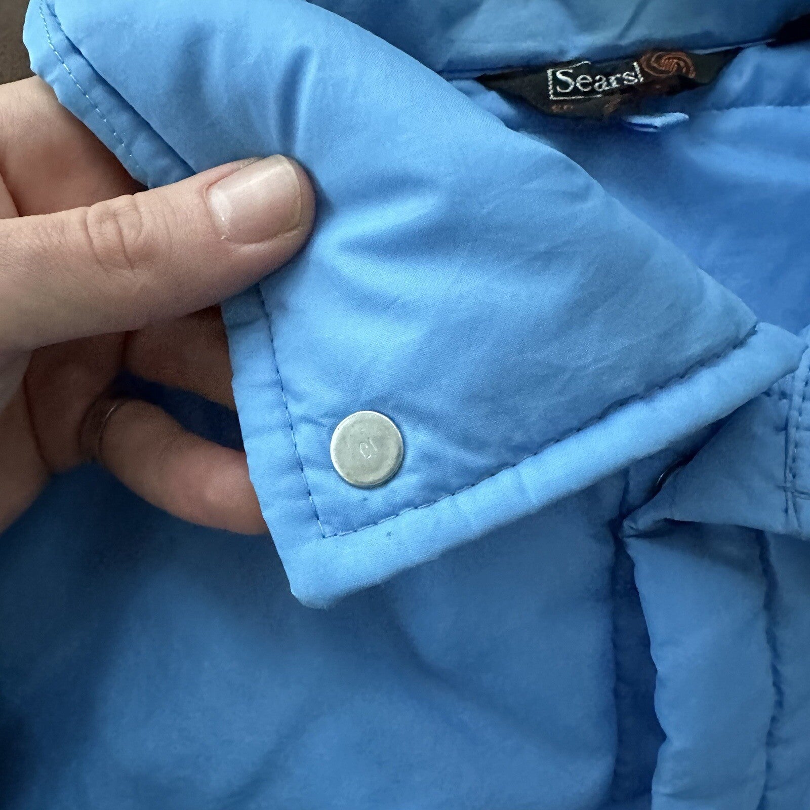 Vtg Sears Western Outdoor Wear Puffer Vest Snap Baby Blue 70s 80s Boxy XL