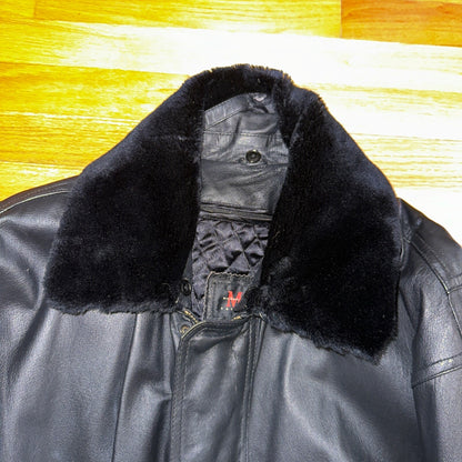 Michael Lawrence 100% Leather Jacket Coat-Quilted -Black-Very Soft-Men's XL VTG