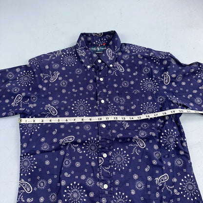Ralph Lauren Custom Fit Paisley Navy Blue Geometric Pattern M Sleeve Button Up