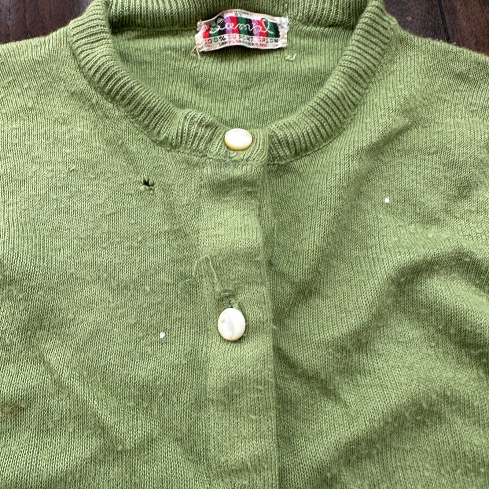 Vintage USA Rockabilly Womens Cardigan 60s 70s Top Green Thrashed Kurt Cobain