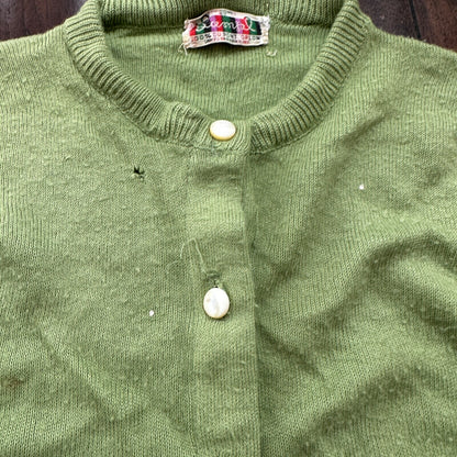 Vintage USA Rockabilly Womens Cardigan 60s 70s Top Green Thrashed Kurt Cobain