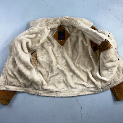 Vintage Suede Grande Bay Rancher Trucker Sherpa Lined Jacket Coat Men's 36