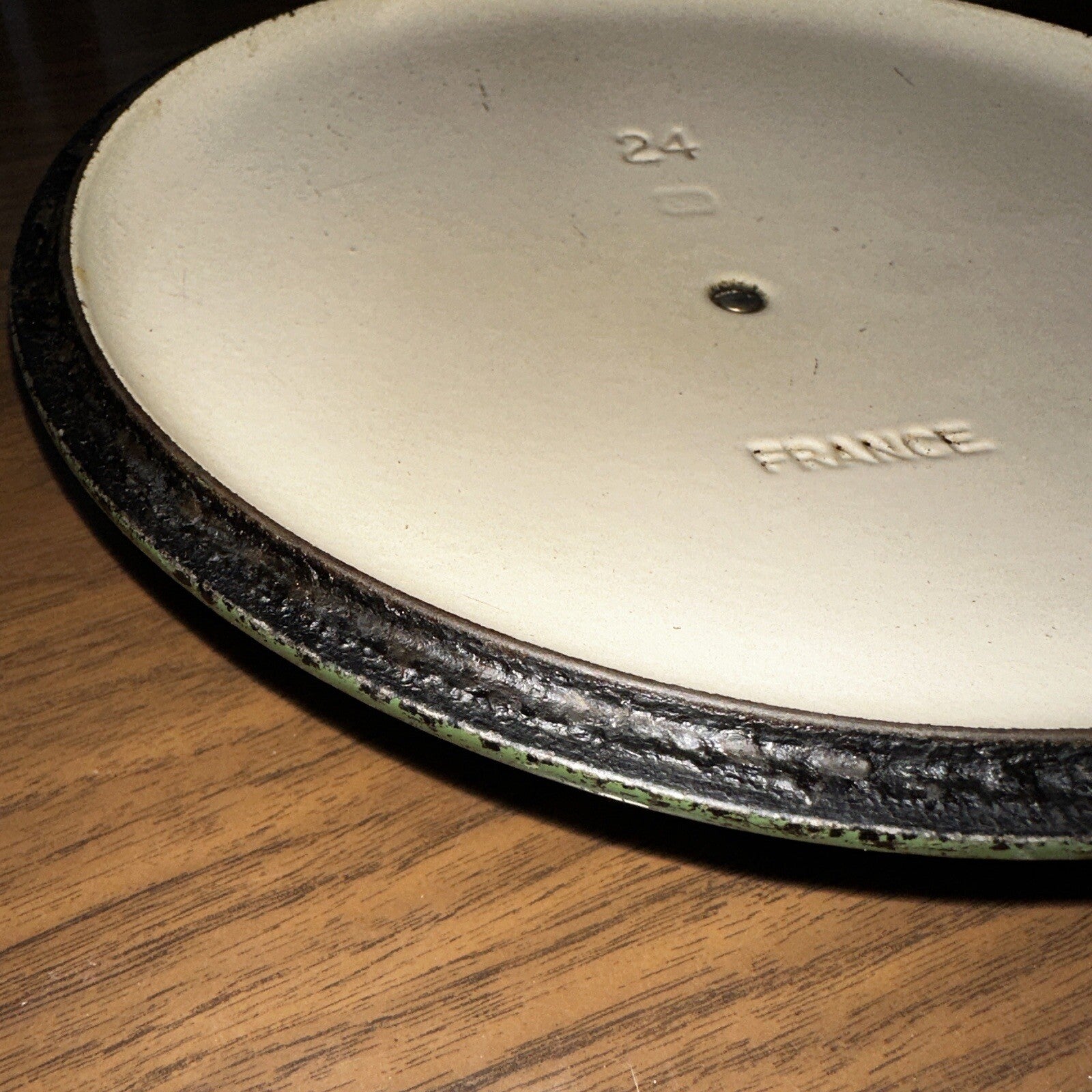 Le Creuset #24 Round Dutch Oven Lid Only France VTG Pot Orange E 4.5 QT Chip