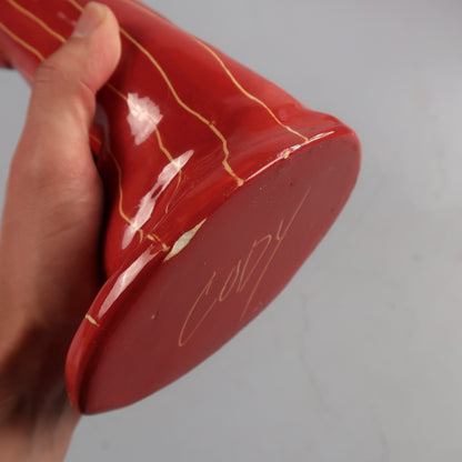 Ceramic Art Pottery Figurative Lady Orange Stripe Dress Vase Signed Terri Cody