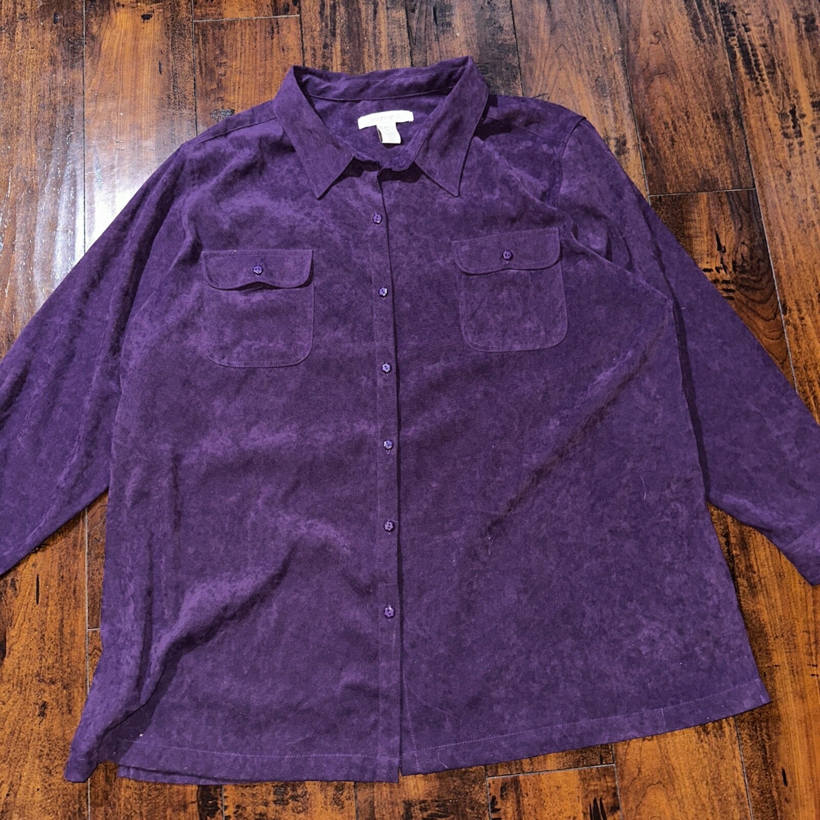 Roaman's Women's Shirt Size 2X Lavender Button Poly Spandex Down