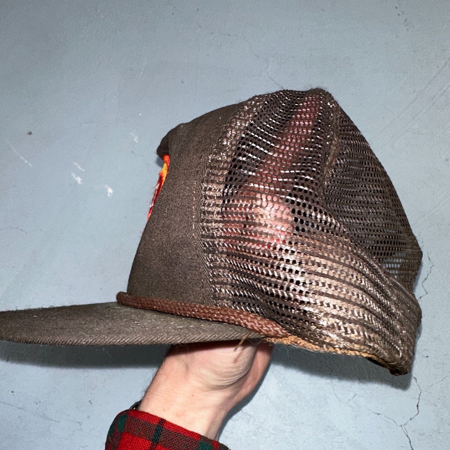 Vintage Tyson USA Made Patch Trucker Hat Strap Back Adjustable Mesh Mike Brown