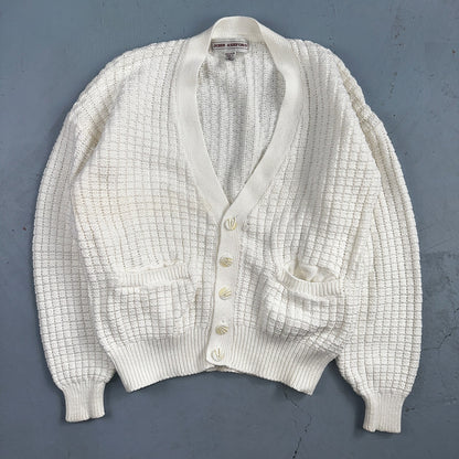 John Ashford USA VTG Sweater Mens Large Cardigan Button Front White Grandpa Core