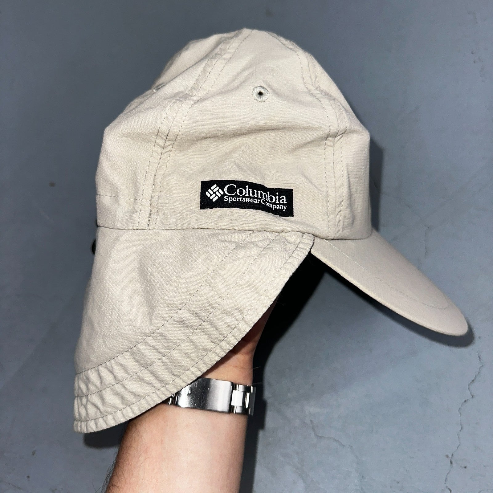 VTG Columbia Hat Cap Adult White Adjustable Wide Brim Neck Cover UPF 30