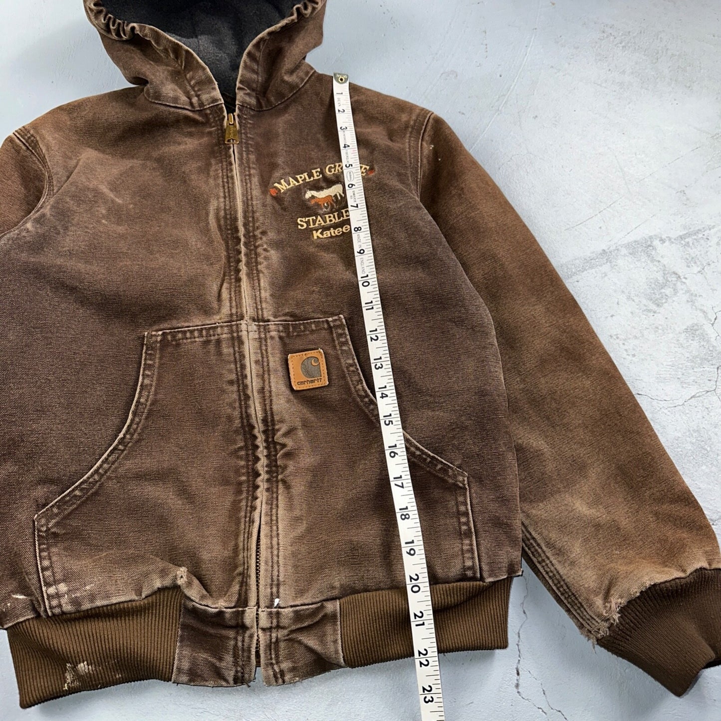 Carhartt Canvas Coat Bomber Jacket Workwear Hood Small Youth Boys Kids Detroit