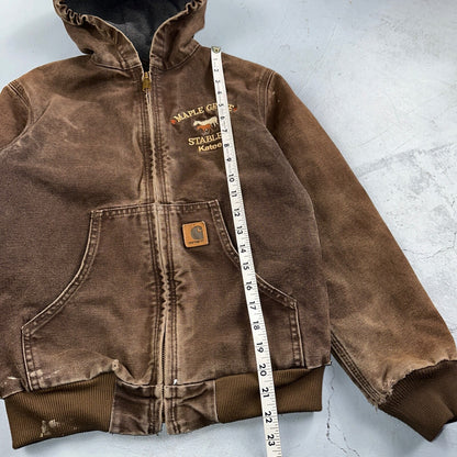 Carhartt Canvas Coat Bomber Jacket Workwear Hood Small Youth Boys Kids Detroit