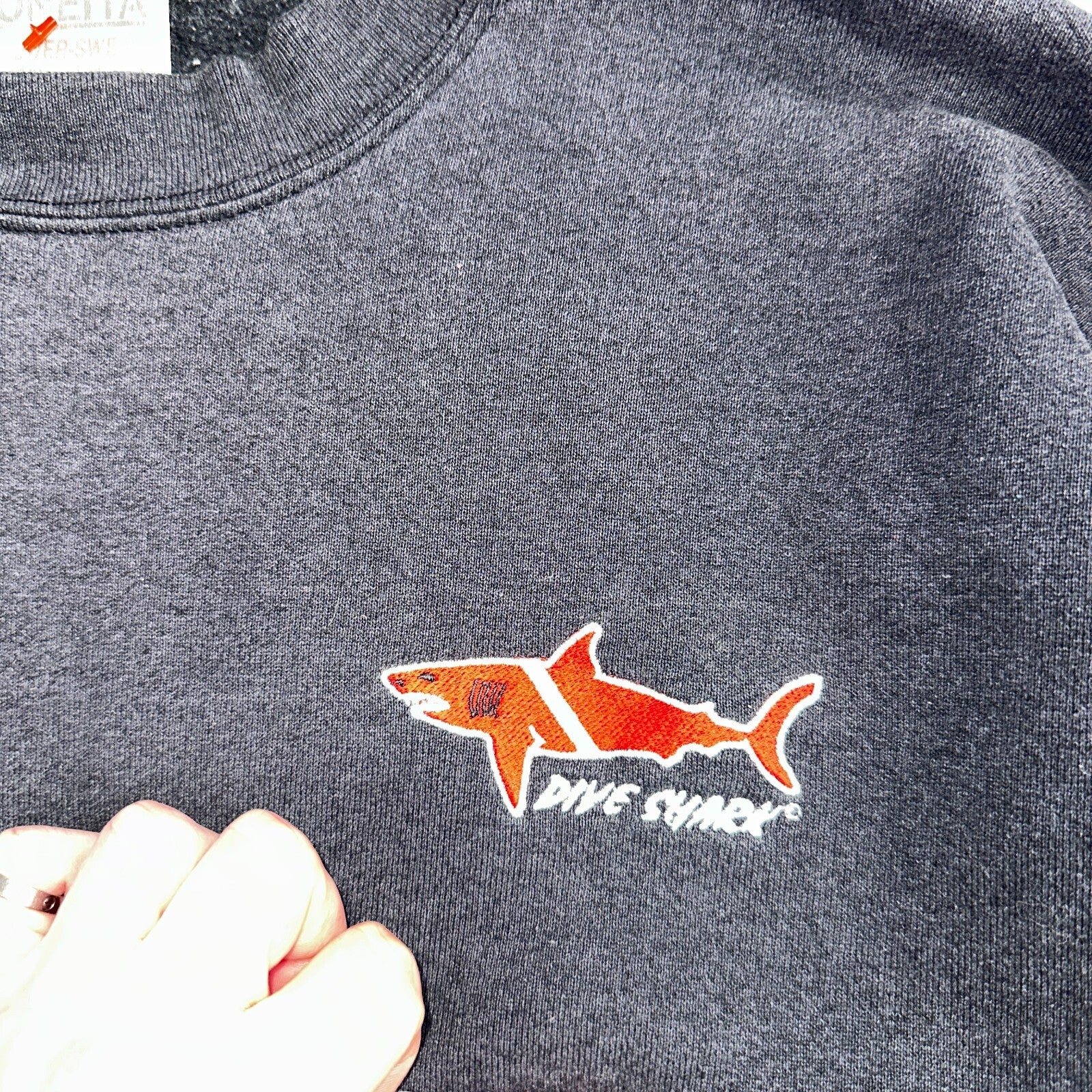 Oneita Shark Sweatshirt L 1990s VTG Crewneck Dive Swim Black Ocean Rap Fish