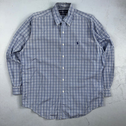 Ralph Lauren Polo VTG Button Down Shirt Men's M Blue Plaid Blake Two-Ply