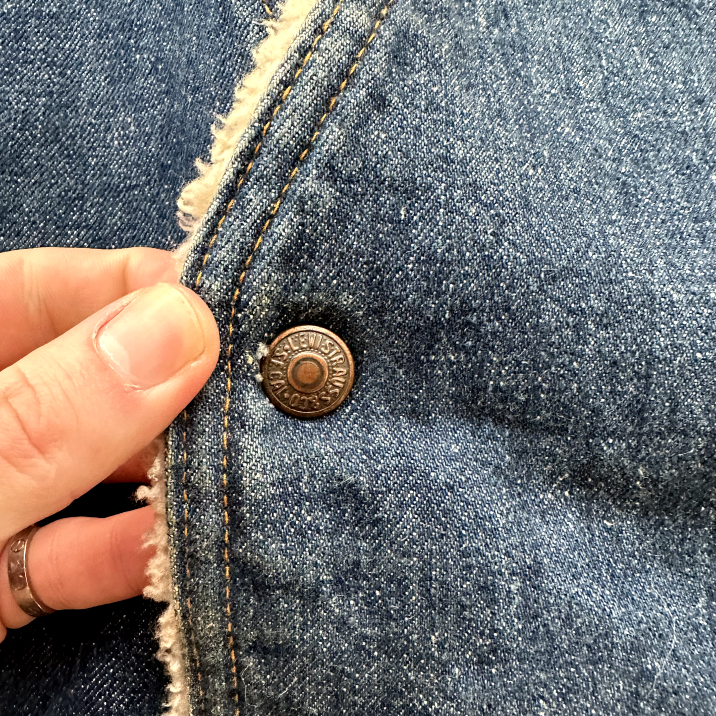 Vintage Levis Denim Sherpa Lined Vest Blue Jean Jacket 70s Orange Tab Medium