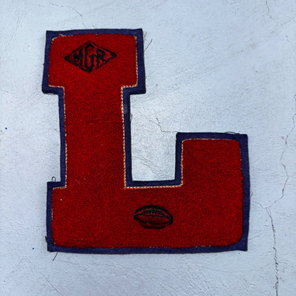 VTG Letterman Varsity Patch Letter L Red Blue Felt Sports Athletic Logo 60s