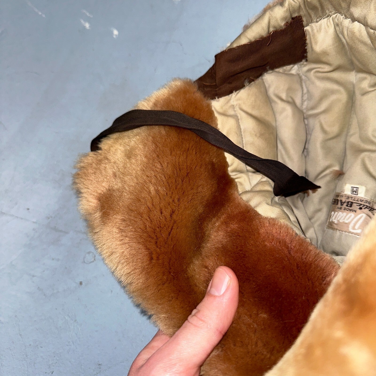 Vintage Eddie Bauer Goose Down Cap Hat Trapper Faux Fur Ear Flaps M 1960s Rare